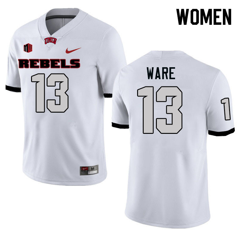 Women #13 Jarvis Ware UNLV Rebels College Football Jerseys Stitched-White